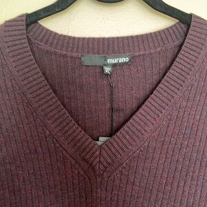 Murano mens 100% merino wool ribbed v neck sweater plum NWT lightweight XL